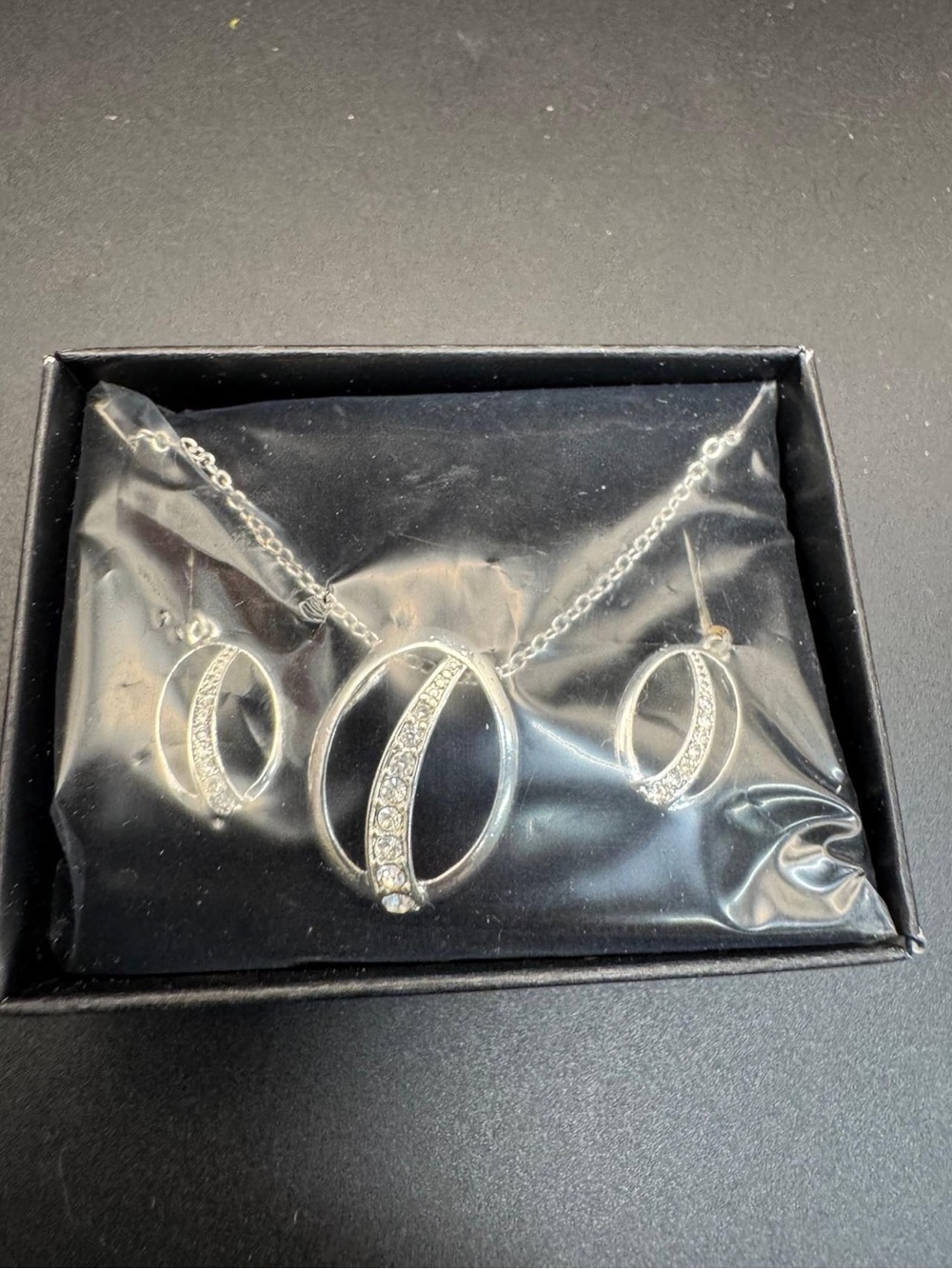 Girls Silver Crystal Circle Necklace and Earring Set